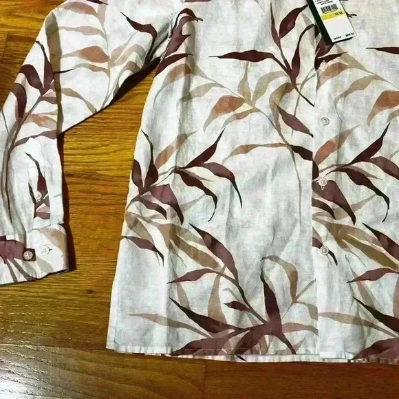 Perry Ellis linen floral print long sleeve button down shirt untucked size M new - Picture 4 of 11